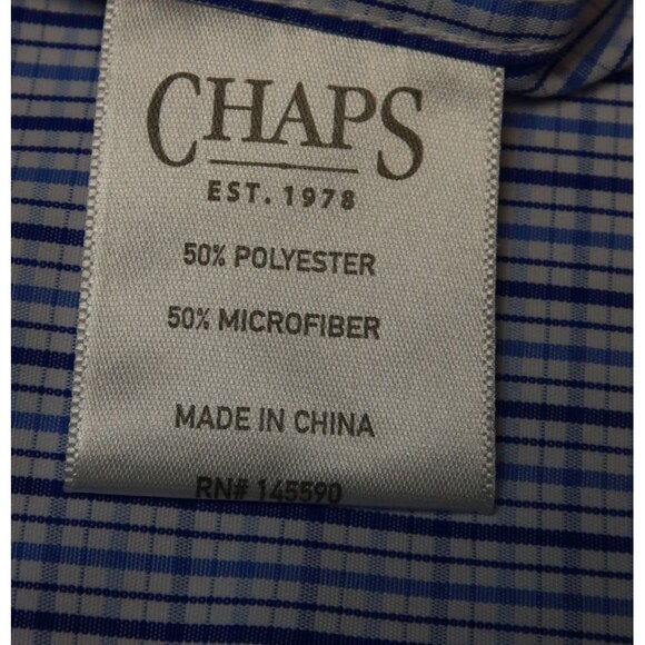 NWT Chaps Mens Easy Care Slim Fit Size Medium Button Down Shirt Blue Plaid NEW - Picture 13 of 13